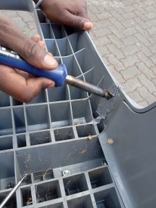 plastic welding on shopping trolley